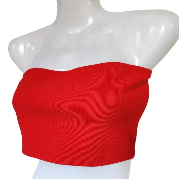 New FOREVER 21 Red Ribbed Bandeau Top - Picture 2 of 4